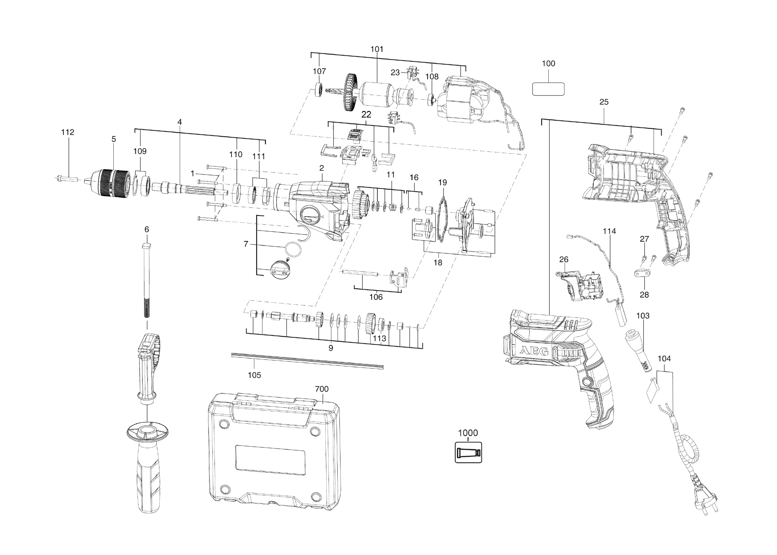 Pièces détachées Perceuse à percussions AEG SB2E 850 R - 447361