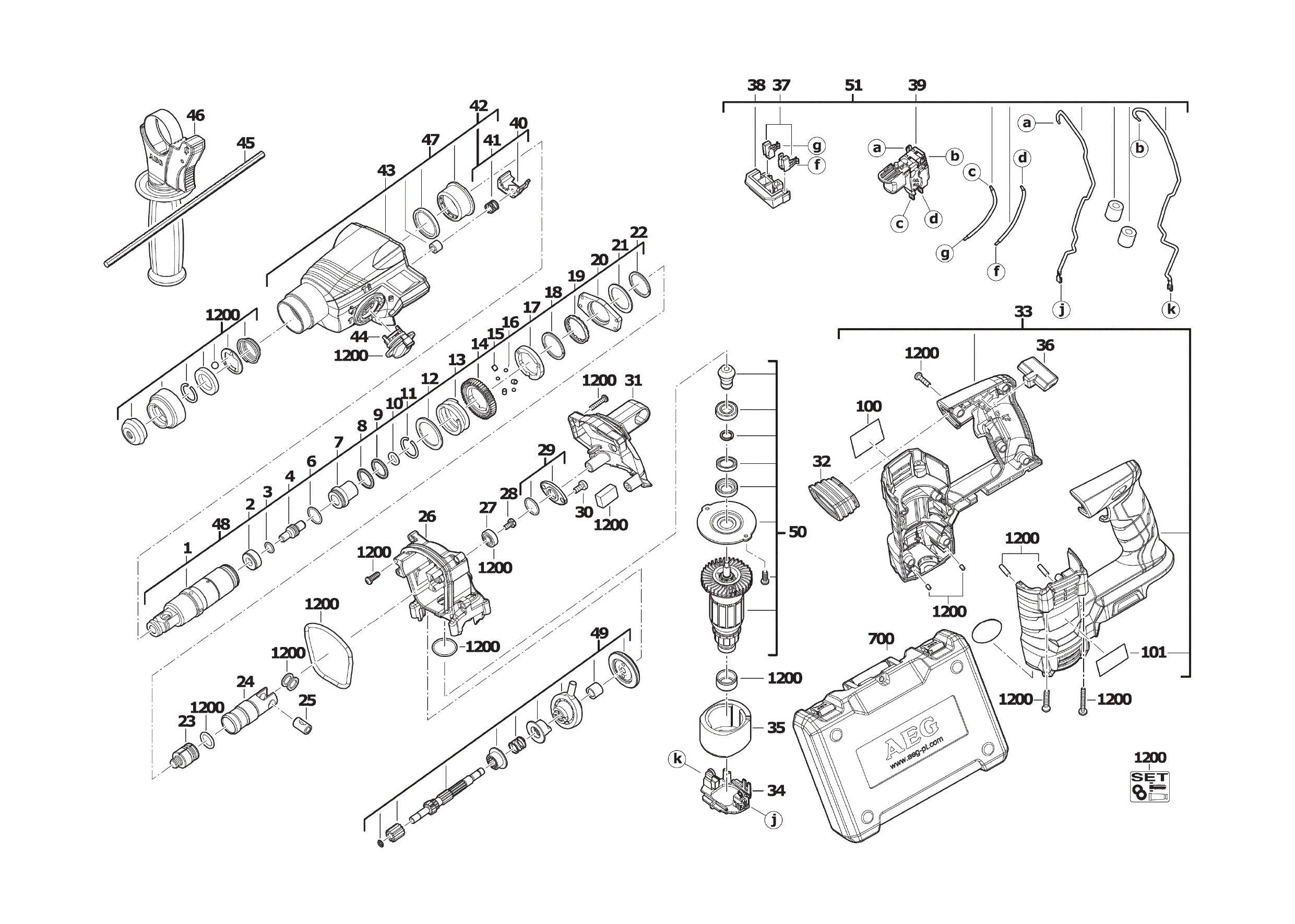 Pièces détachées Perforateur burineur AEG BBH18 - 467462