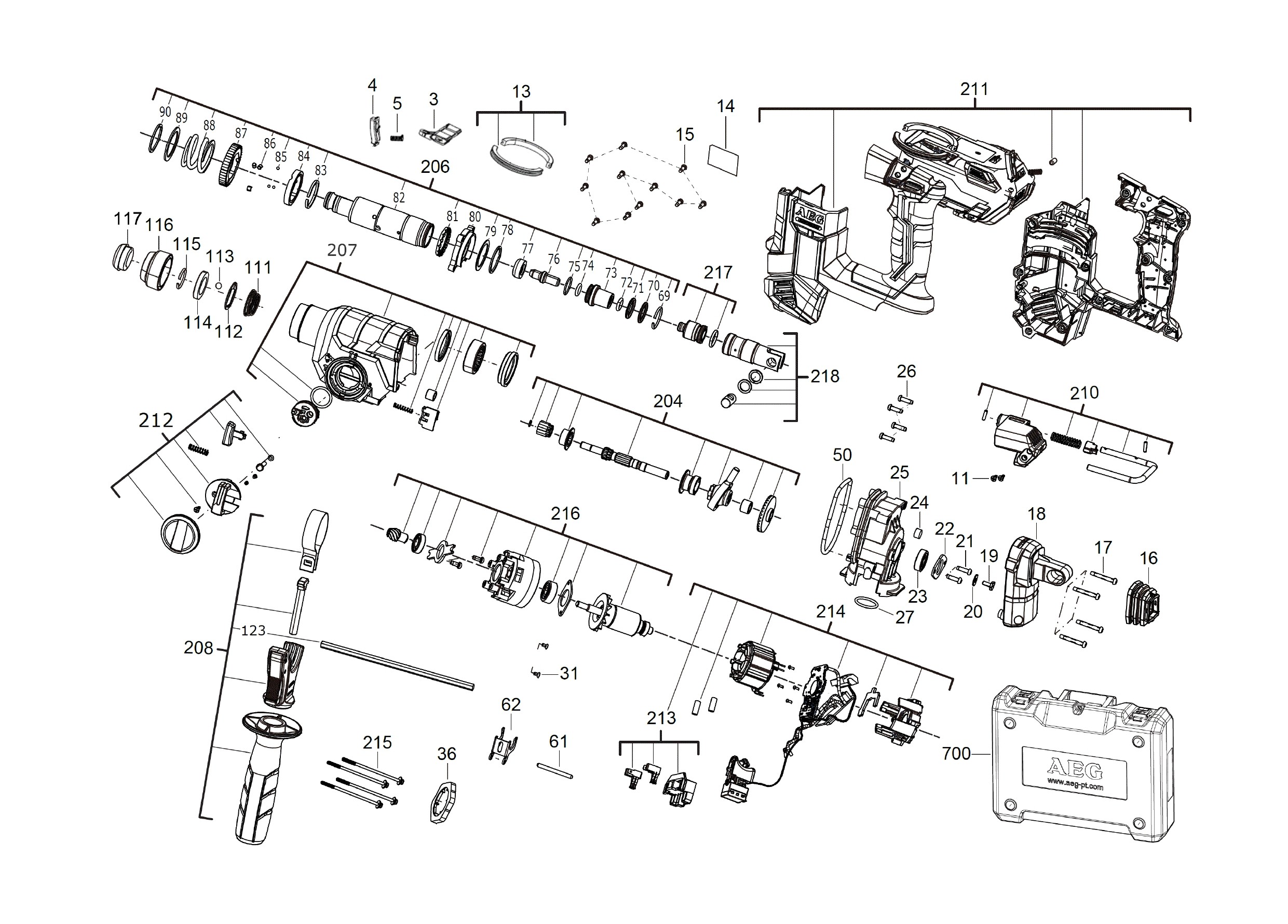 Pièces détachées Perforateur burineur AEG BBH 18BL - 469245