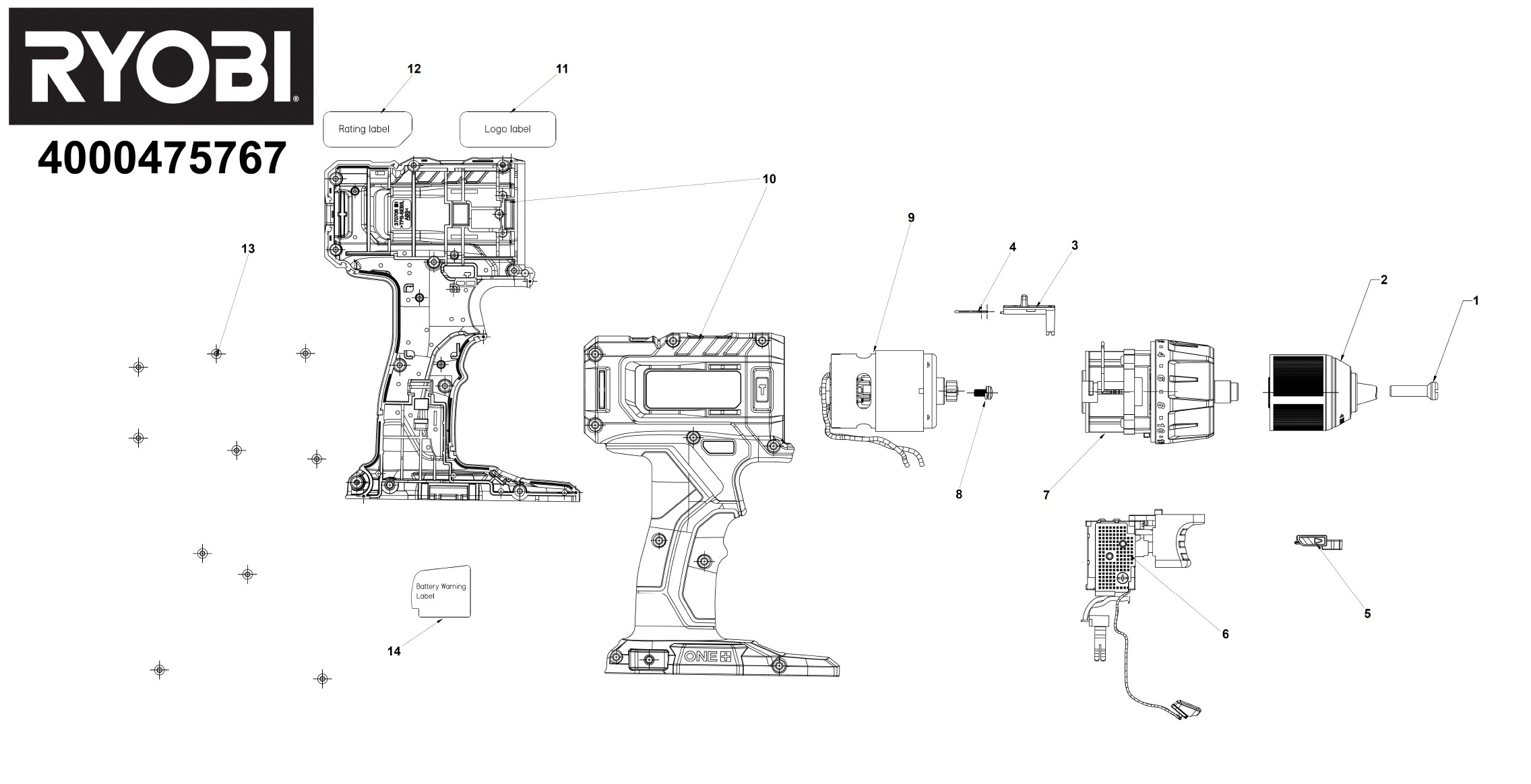 Pièces détachées Perceuse visseuse Ryobi RPD18 - 475767