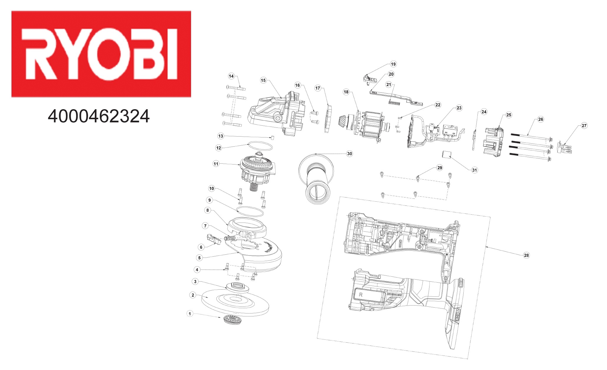 Pièces détachées Meuleuse Ryobi R18AG7 - 462324