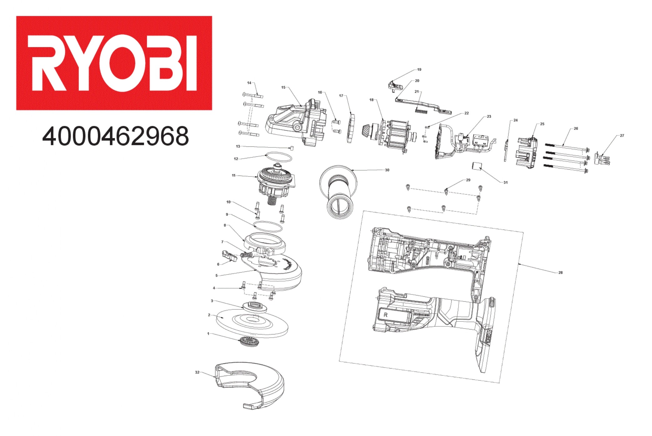 Pièces détachées Meuleuse Ryobi R18AG7 - 462968