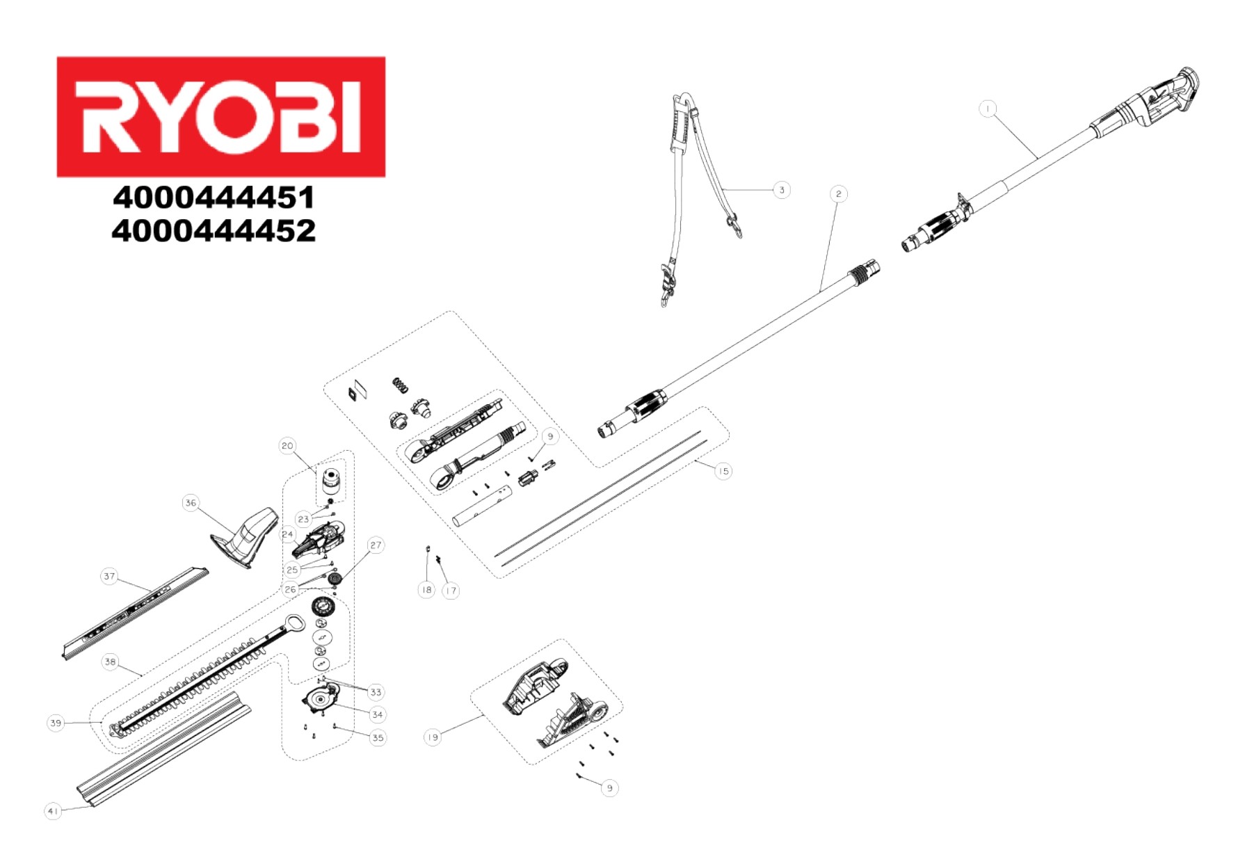 Pièces détachées Taille haie sur perche Ryobi OPT1845 - 444452