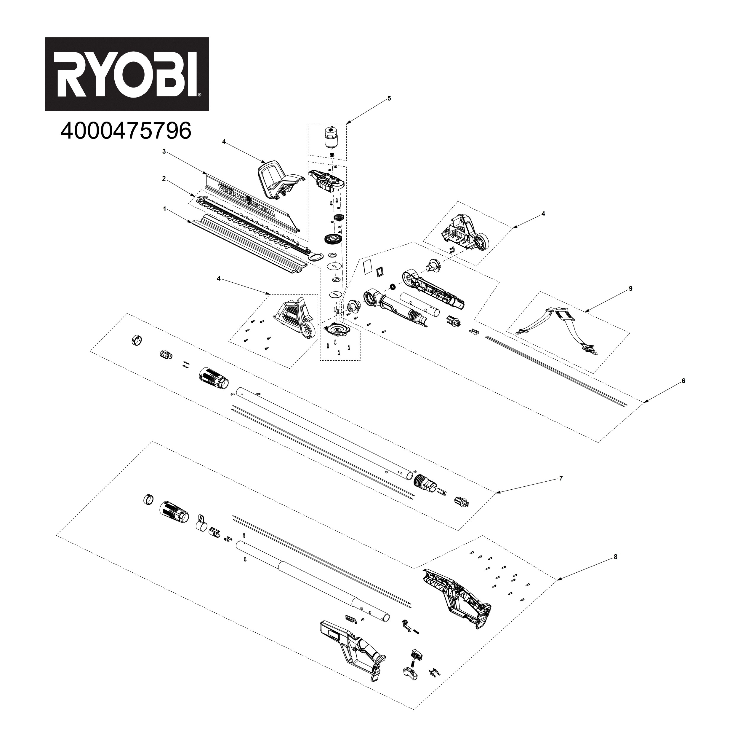Pièces détachées Taille haie sur perche Ryobi OPT1845 - 475796
