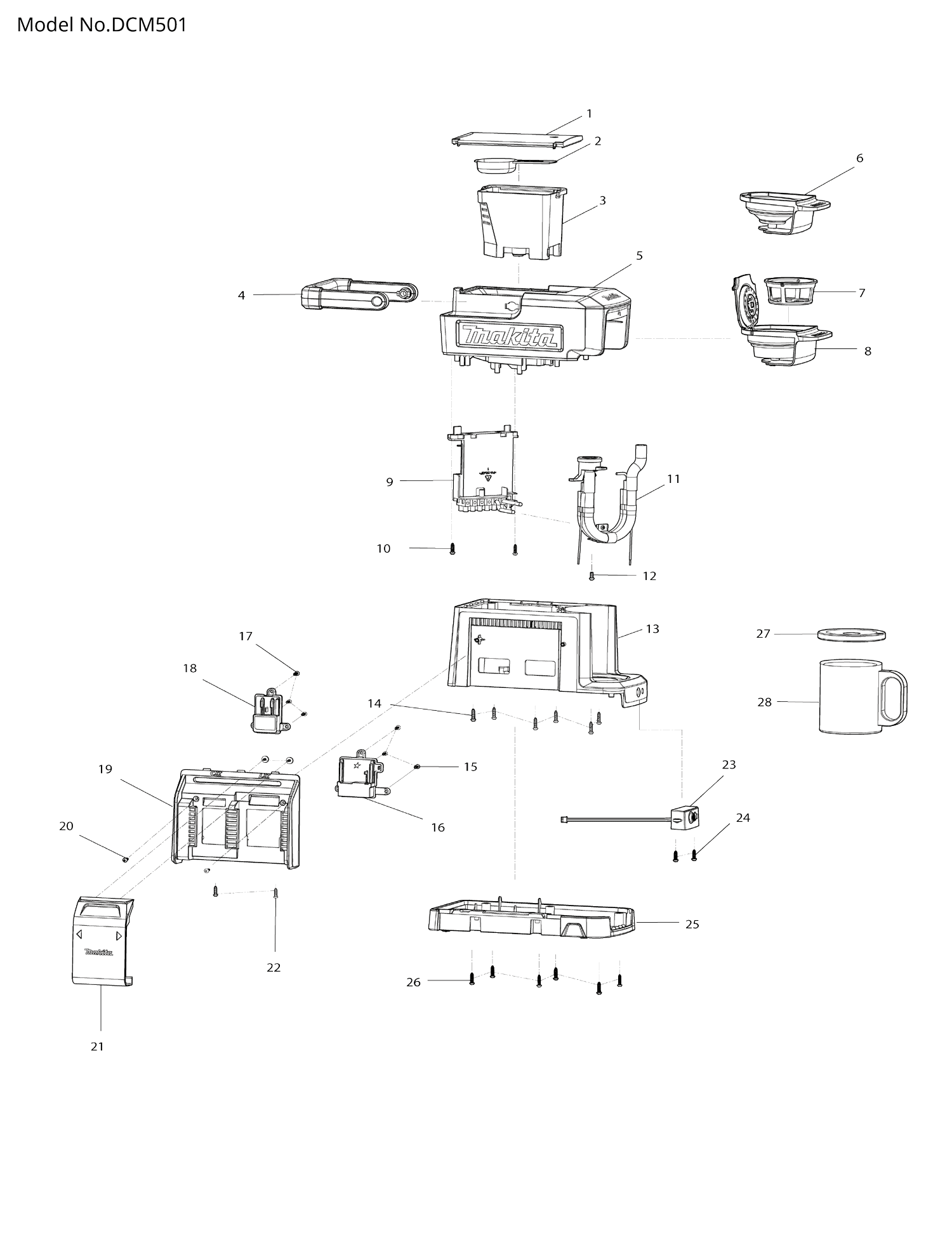 Pièces détachées machine à café Makita DCM501