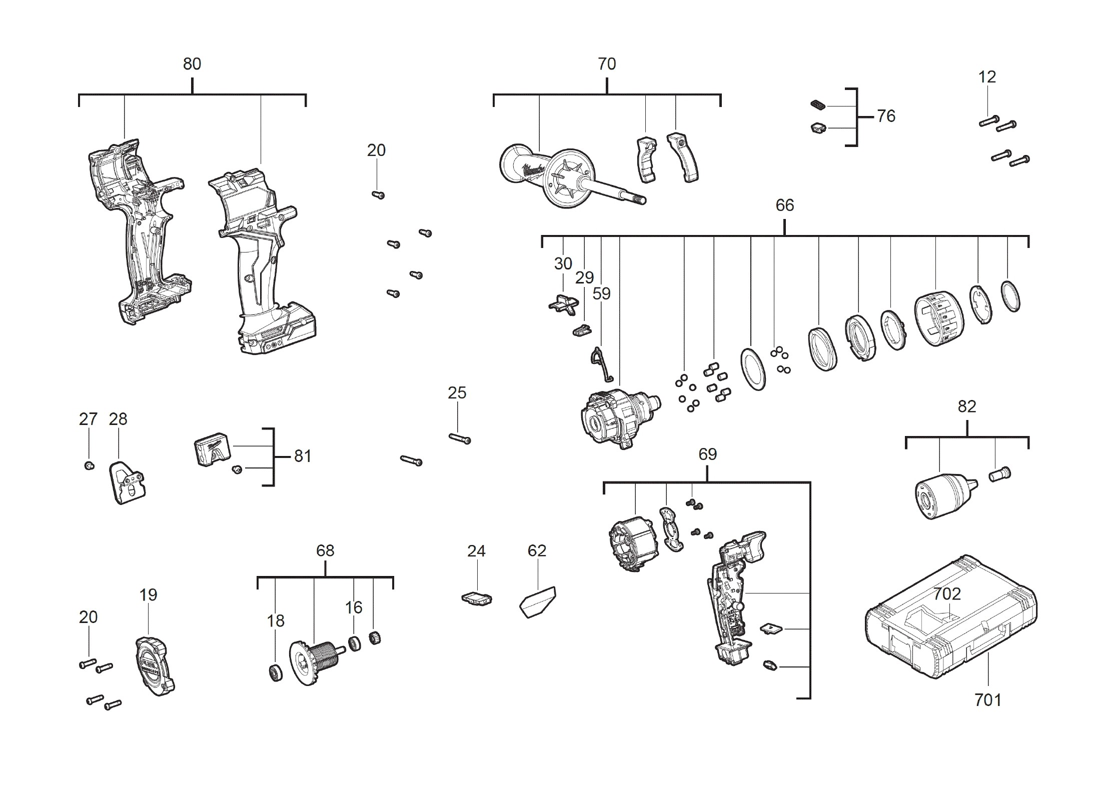Pièces détachées Perceuse visseuse Milwaukee M18 FDD3 - 481305