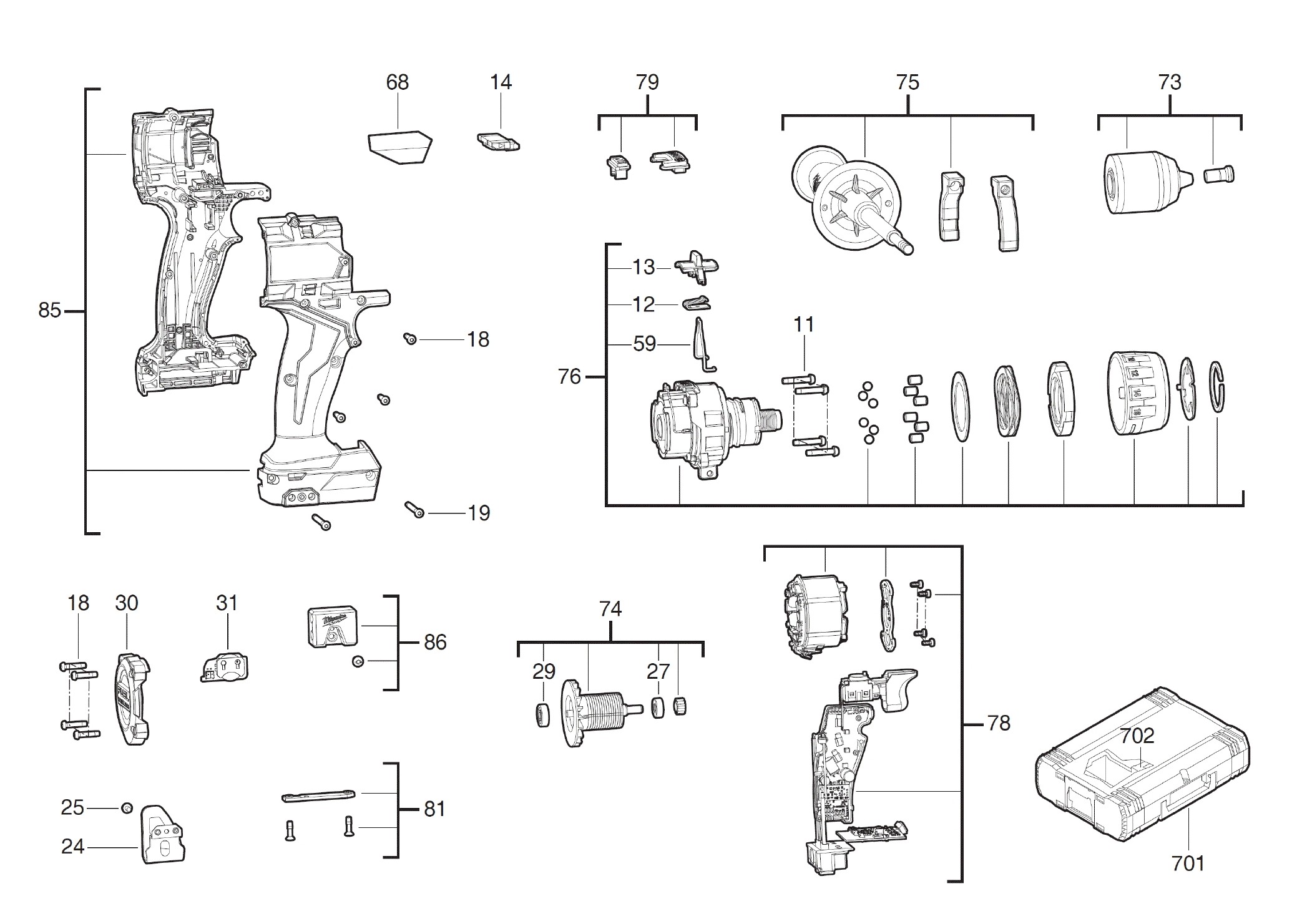 Pièces détachées Perceuse visseuse Milwaukee M18 ONEDD3 - 481692