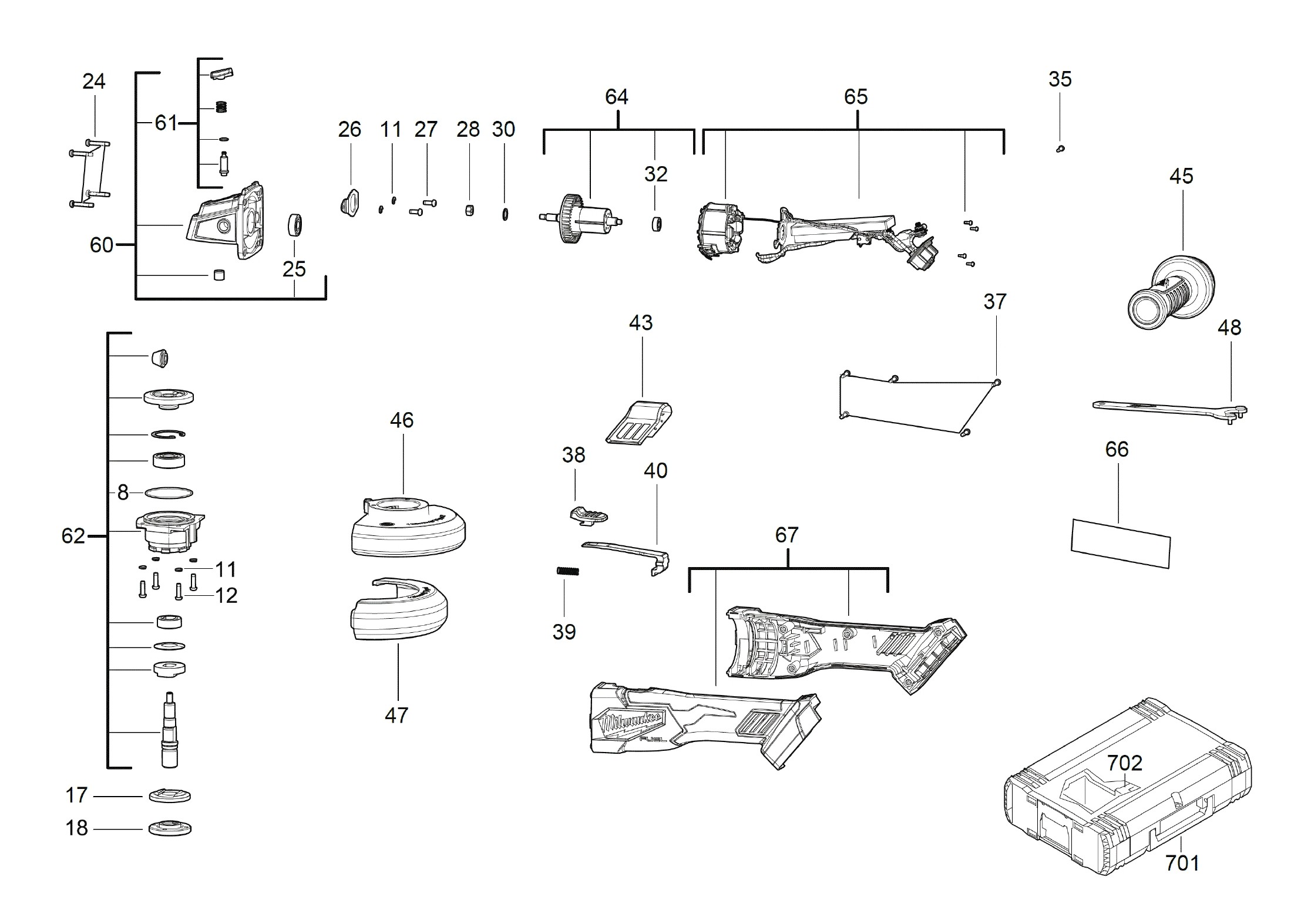 Pièces détachées Meuleuse d'angle Milwaukee M18 FSAG115X - 483049