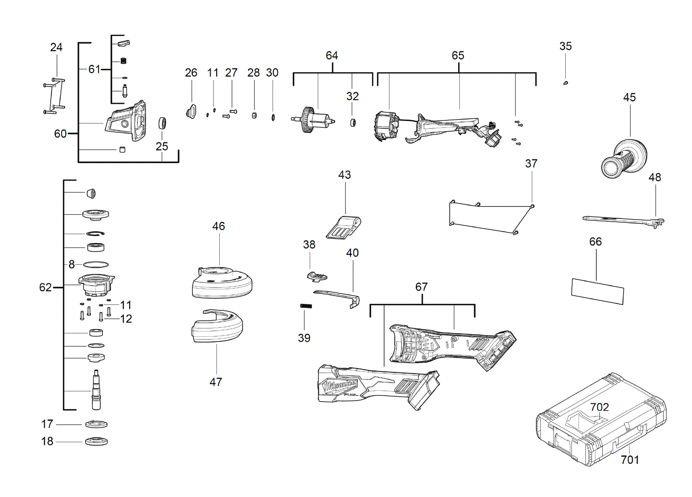 Pièces détachées Meuleuse d'angle Milwaukee M18 FSAG115X - 509110