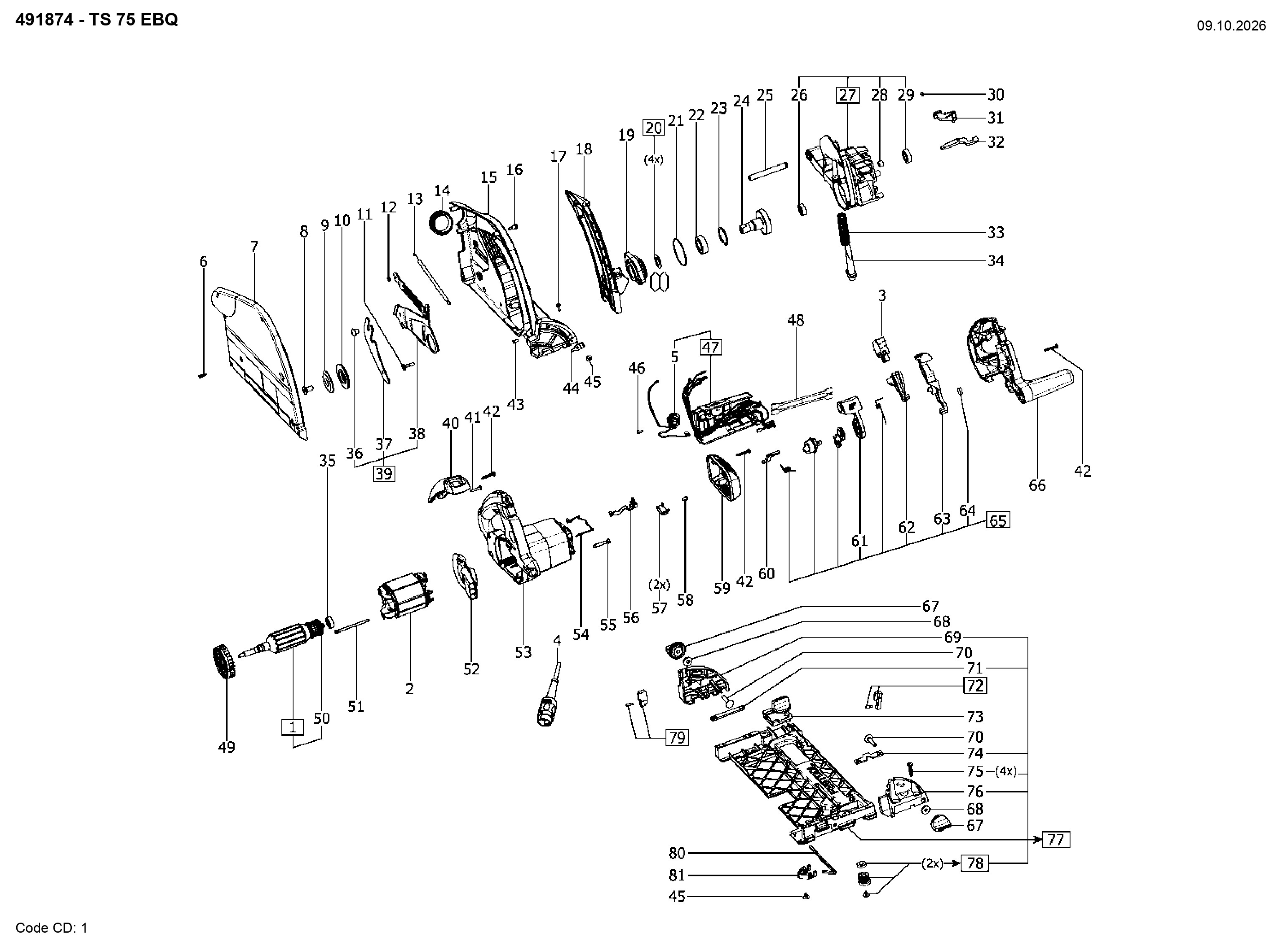Pièces détachées Scie circulaire Festool TS 75 EBQ - 491874