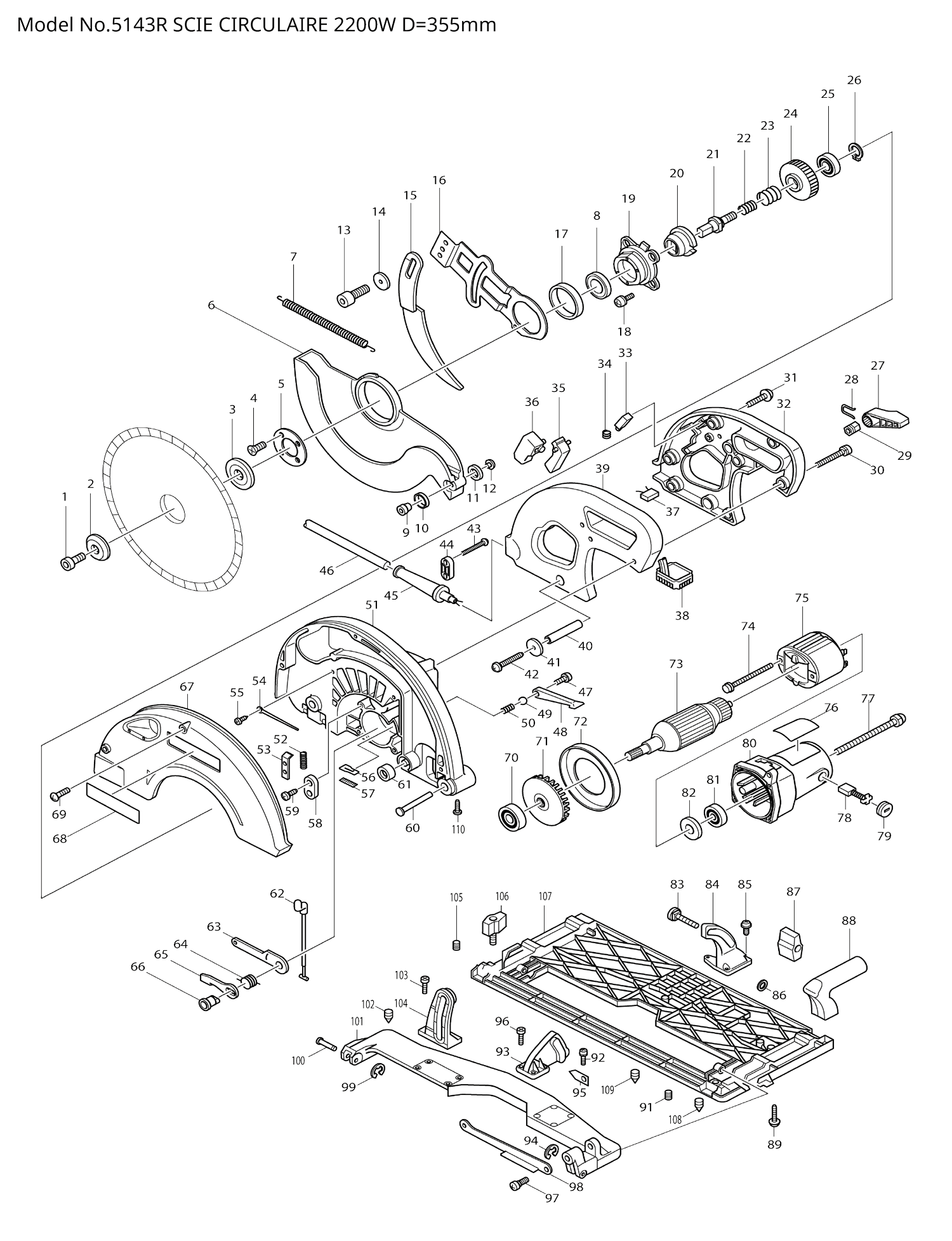 Pièces détachées scie circulaire Makita 5143R