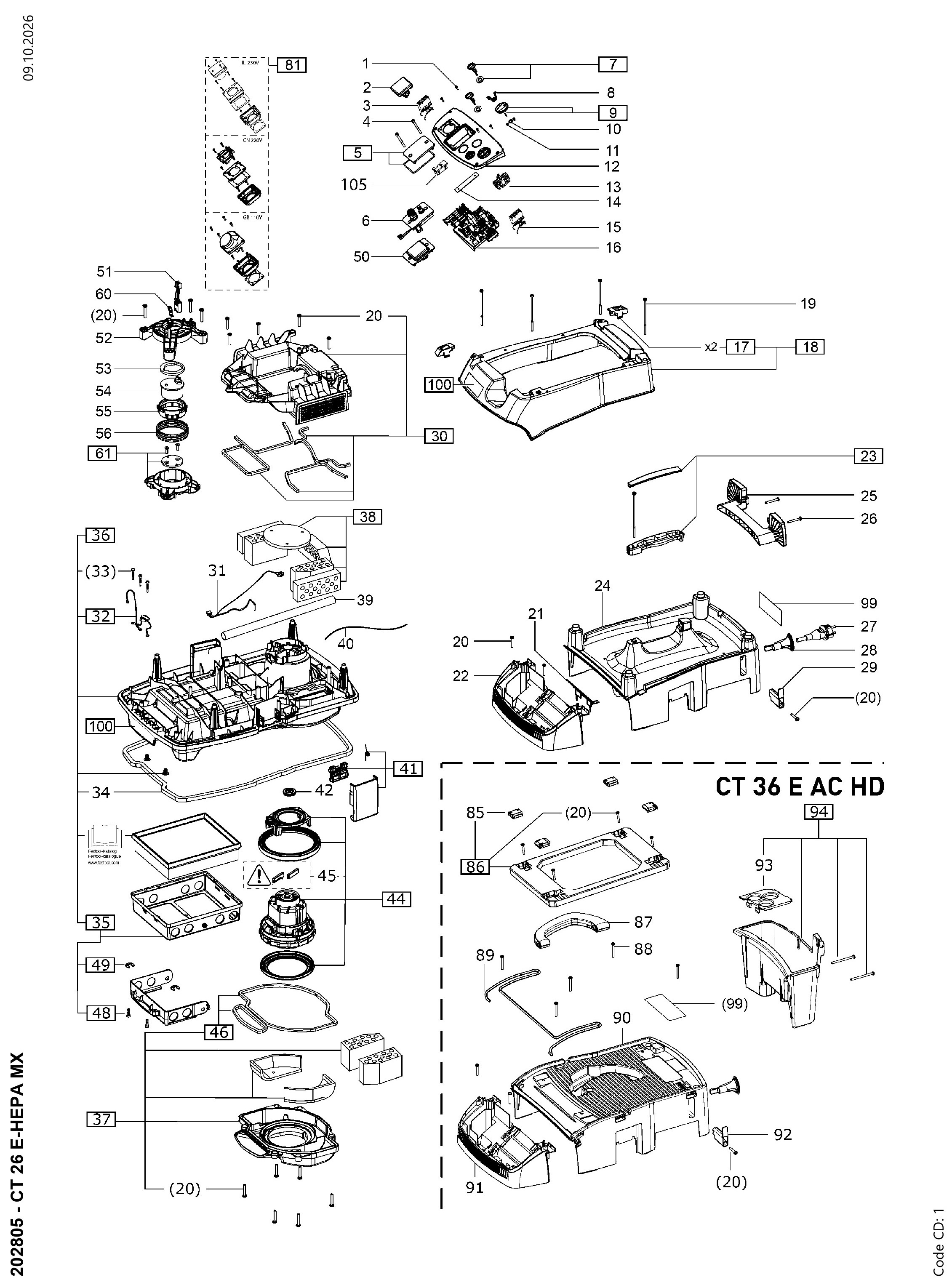 Pièces détachées Aspirateur Festool CT 26 E-HEPA MX - 202805
