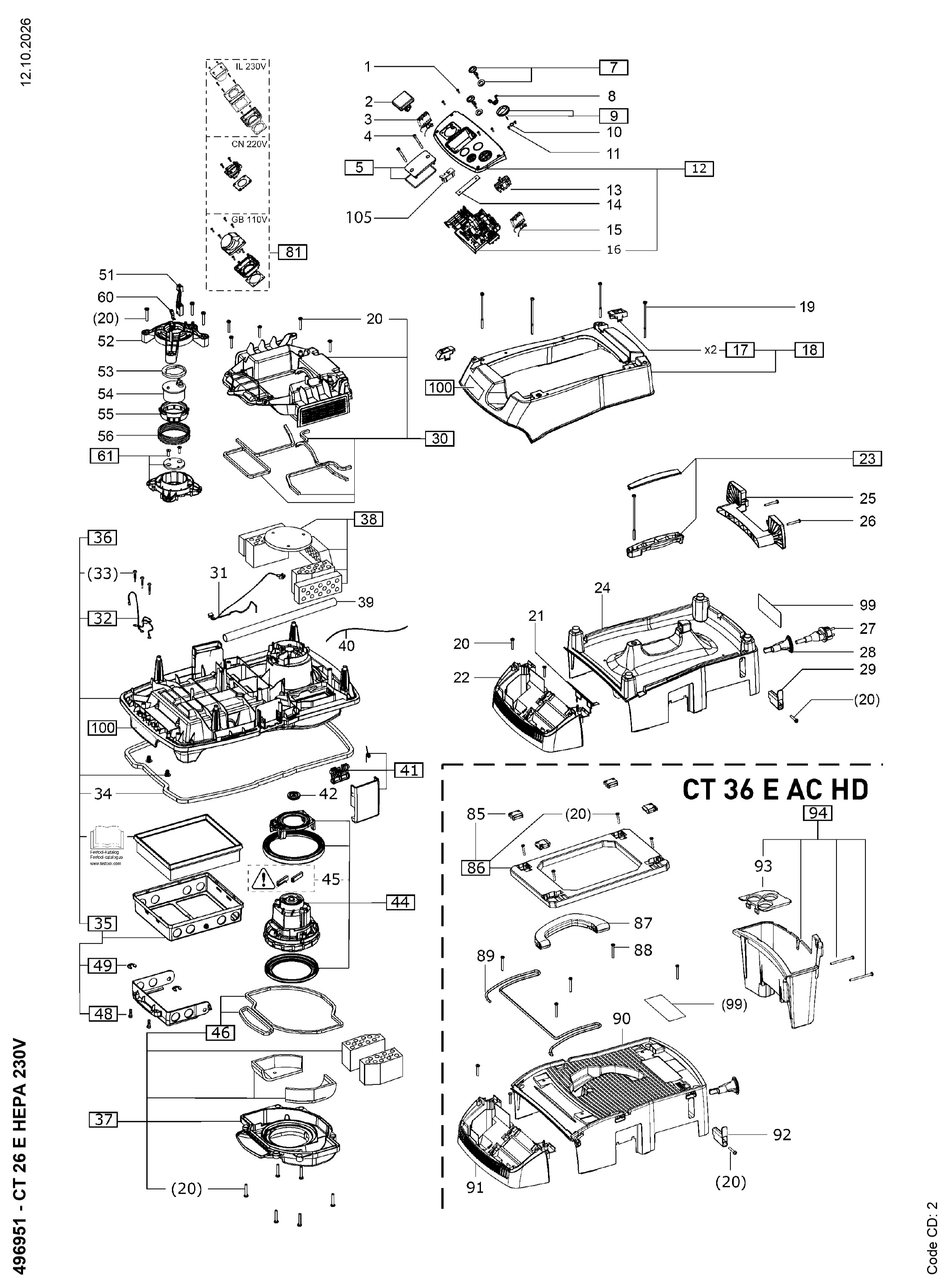Pièces détachées Aspirateur Festool CT 26 E HEPA - 496951
