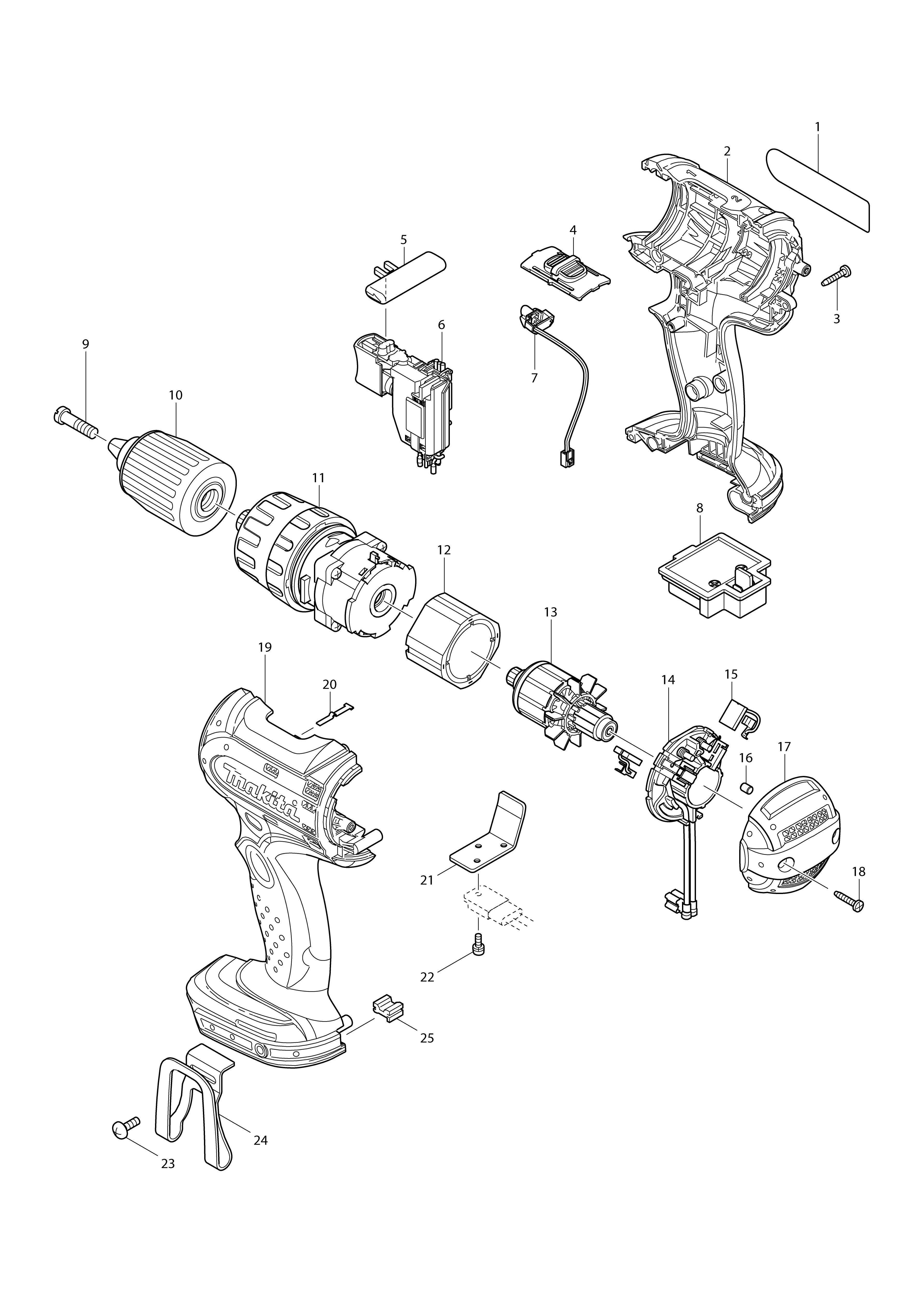 Pièces détachées Perceuse visseuse à percussion Makita BHP442