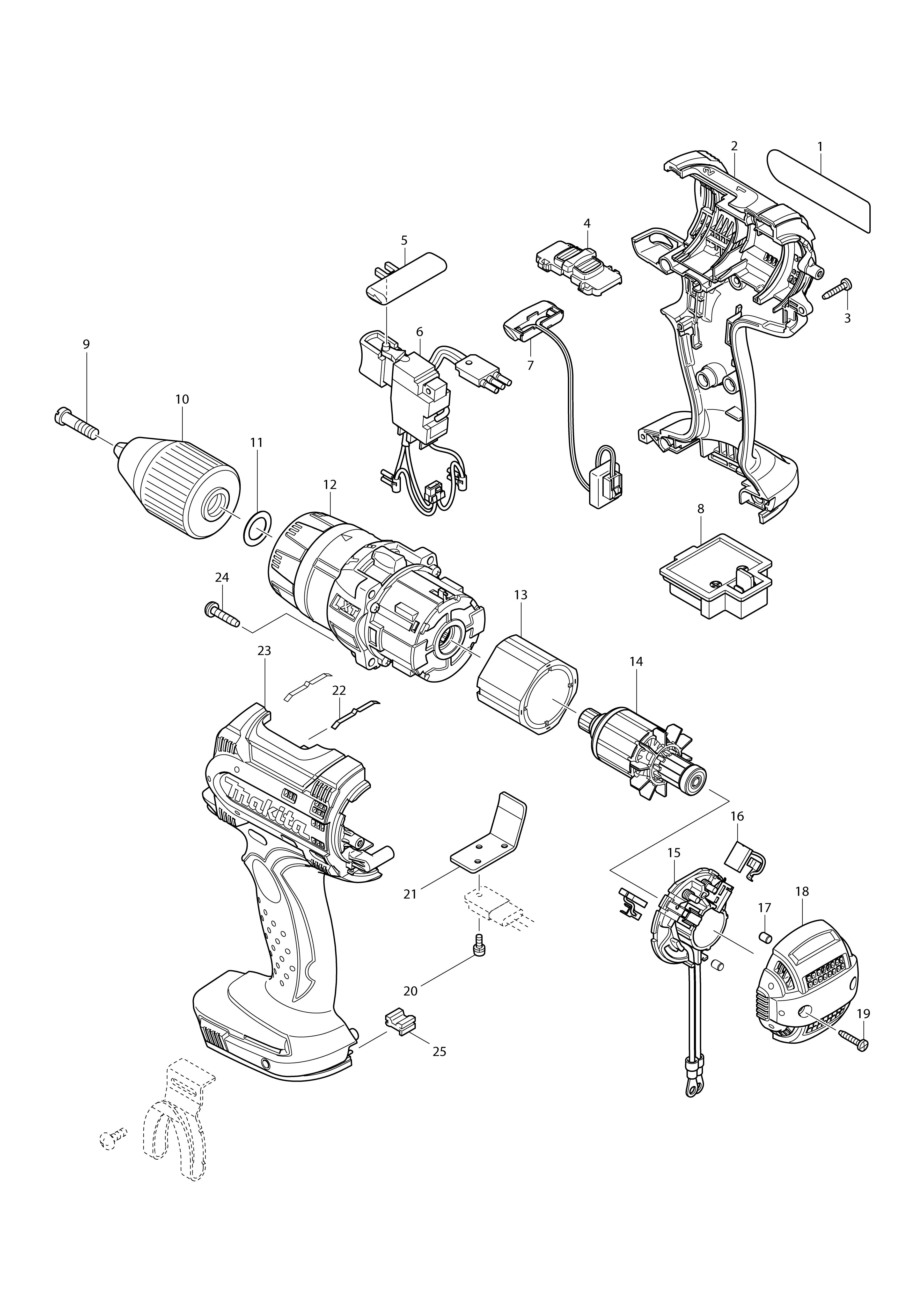 Pièces détachées Perceuse visseuse à percussion Makita BHP444