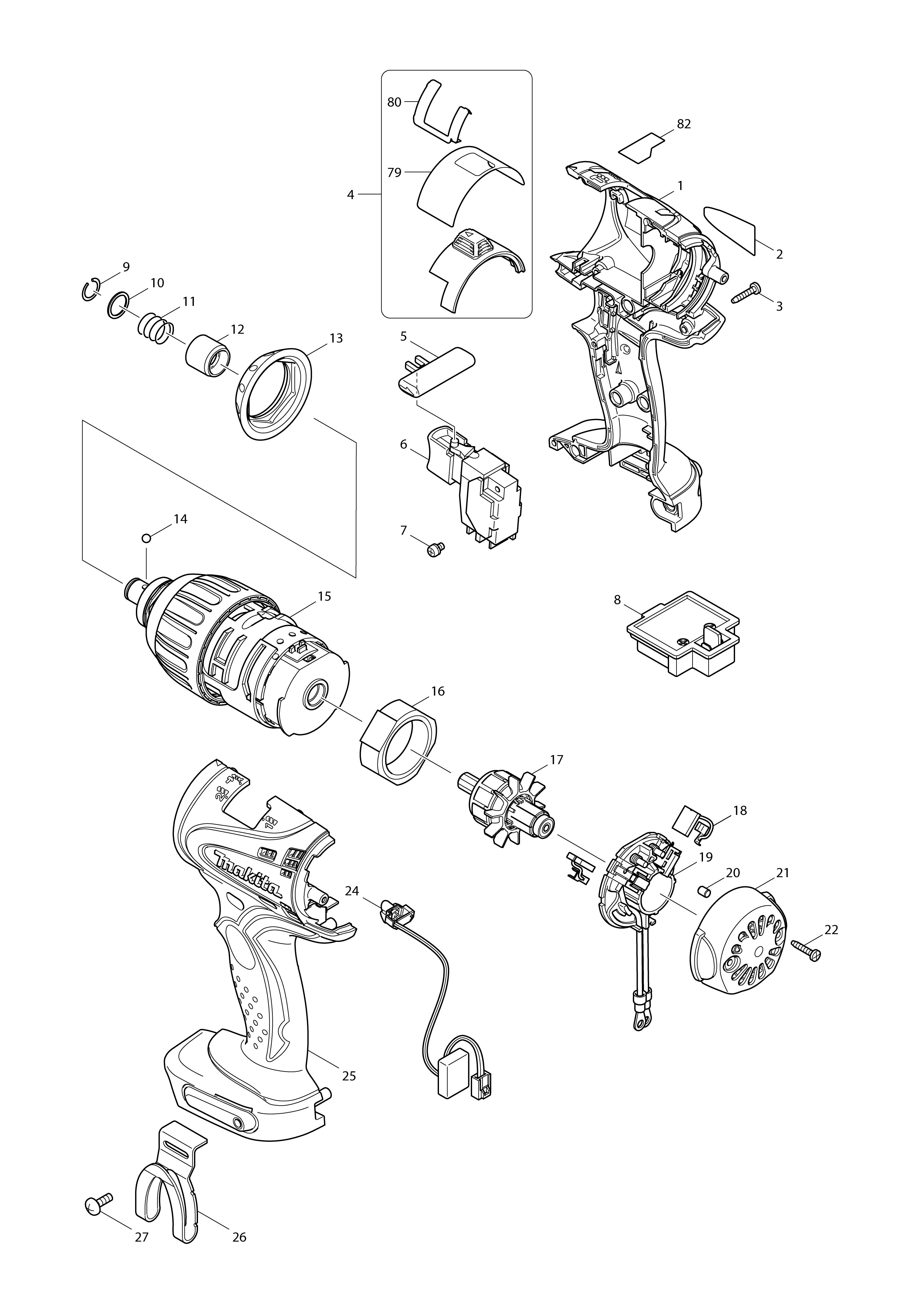 Pièces détachées Perceuse visseuse 4 fonctions Makita BTP130