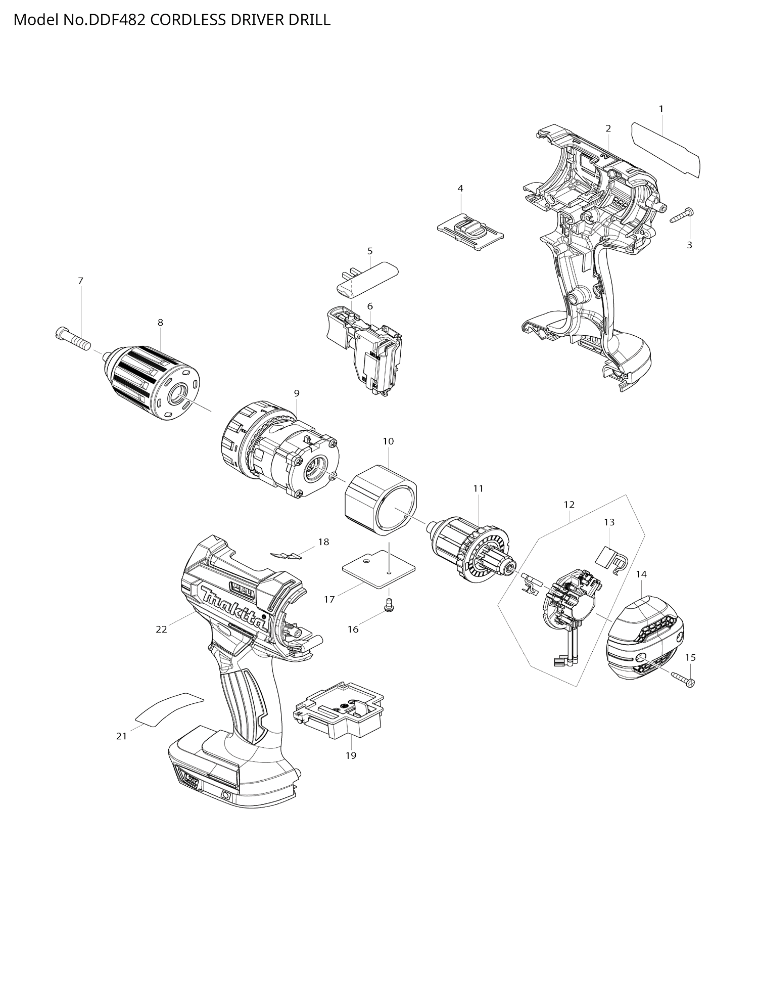 Pièces détachées perceuse-visseuse Makita DDF482