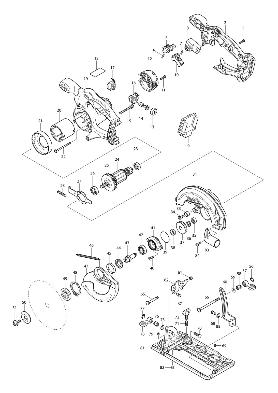 Pièces détachées scie circulaire Makita DSS611