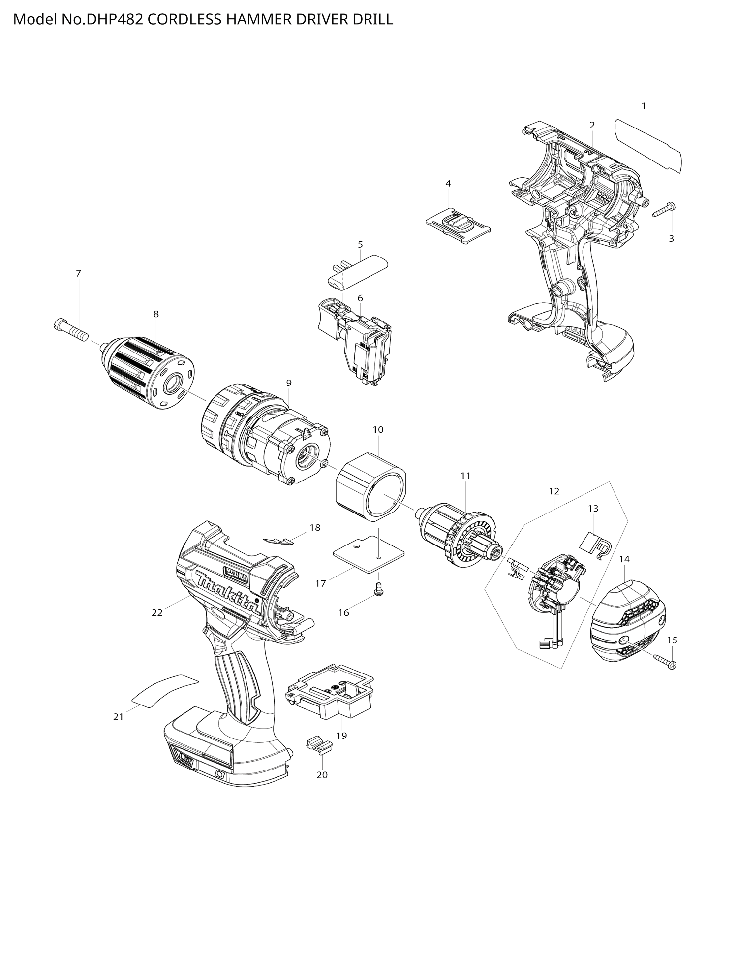 Pièces détachées visseuse à chocs Makita DHP482