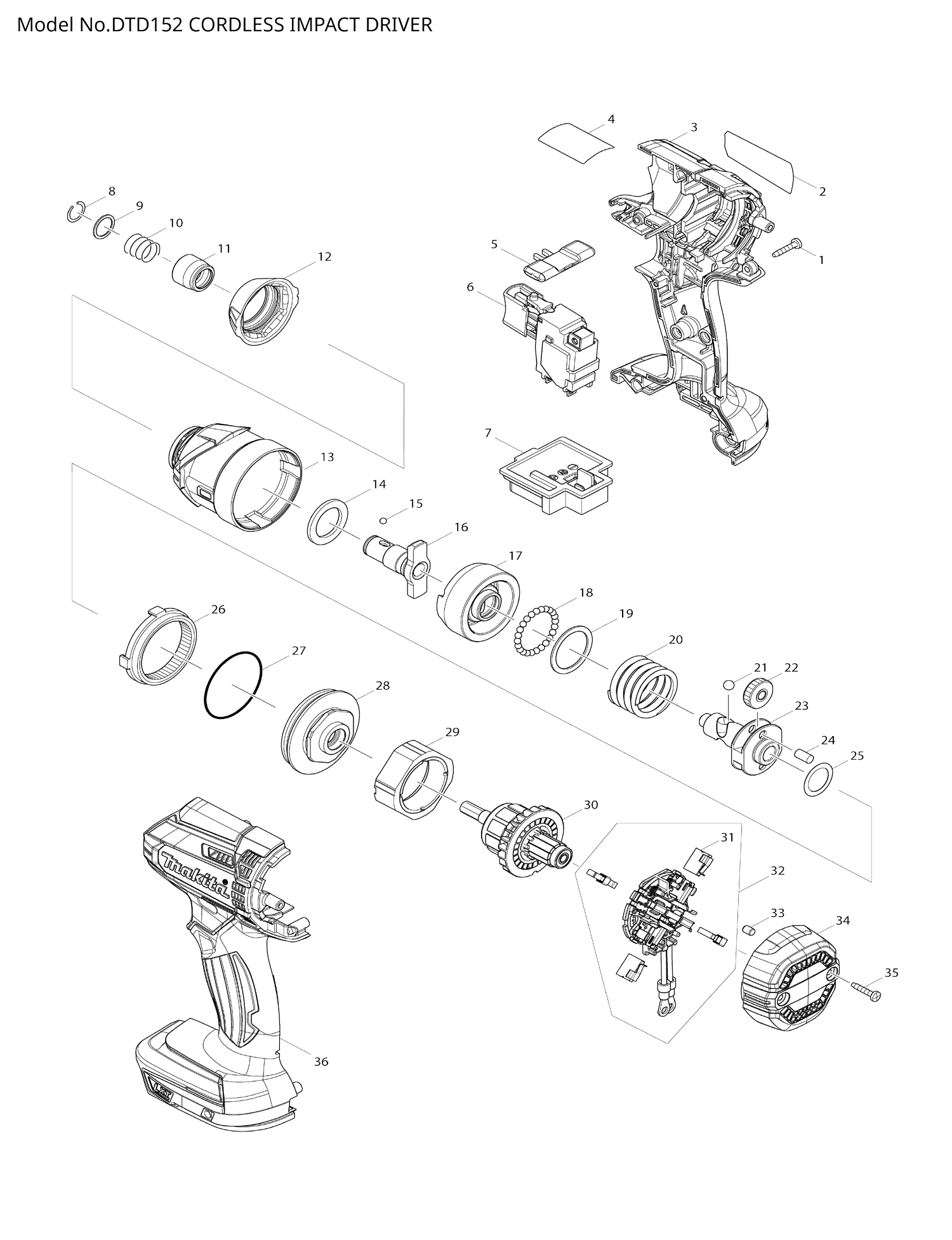 Pièces détachées visseuse à chocs Makita DTD152