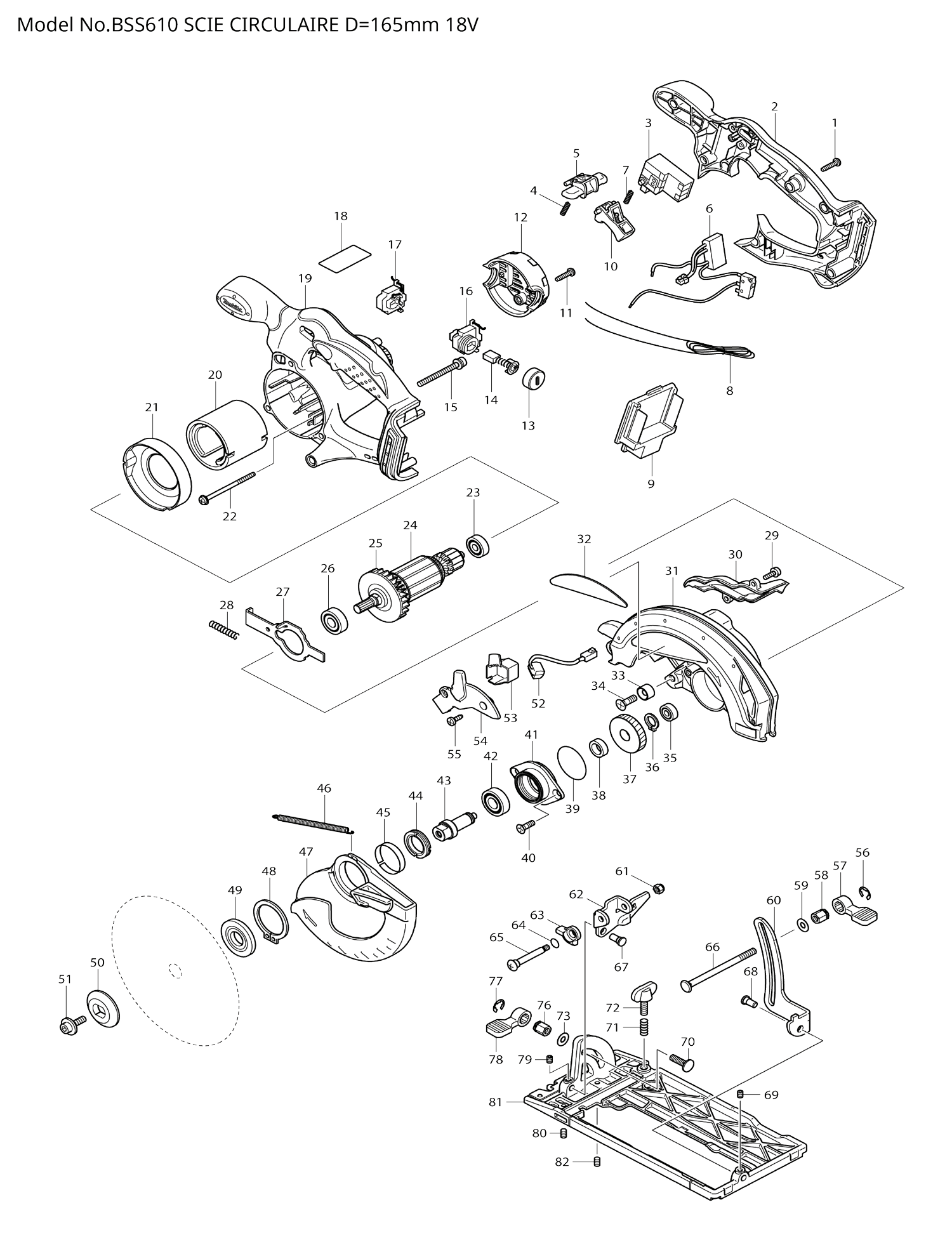 Pièces détachées scie circulaire Makita BSS610