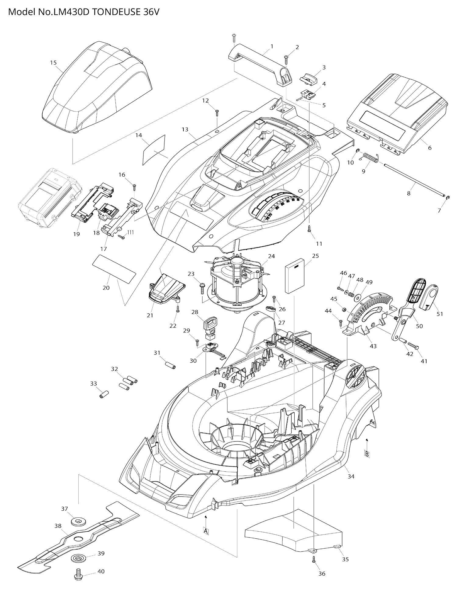 Pièces détachées tondeuse Makita LM430D