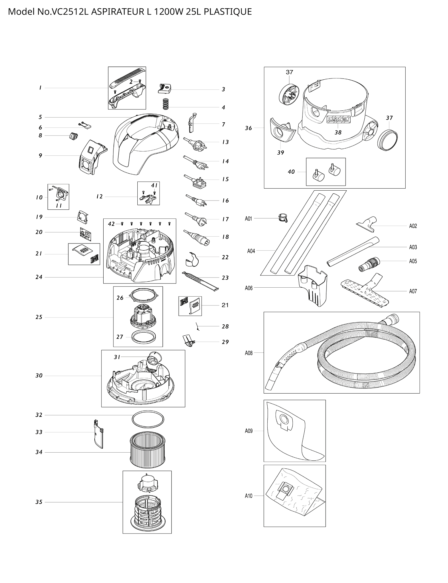 Pièces détachées aspirateur Makita VC2512L
