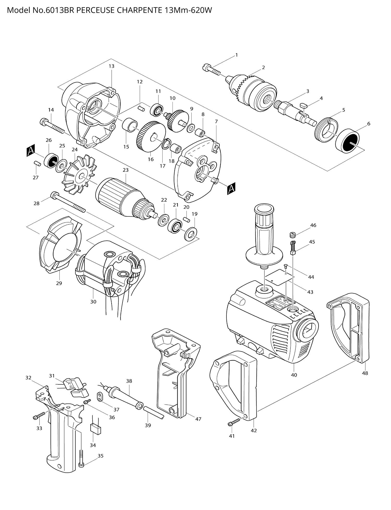 Pièces détachées perceuse Makita 6013BR