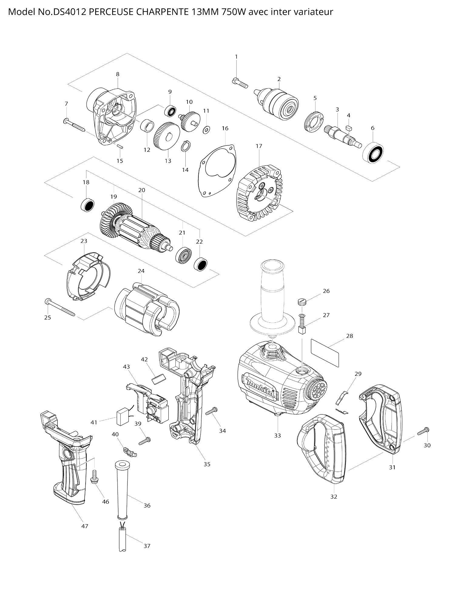 Pièces détachées perceuse Makita DS4012
