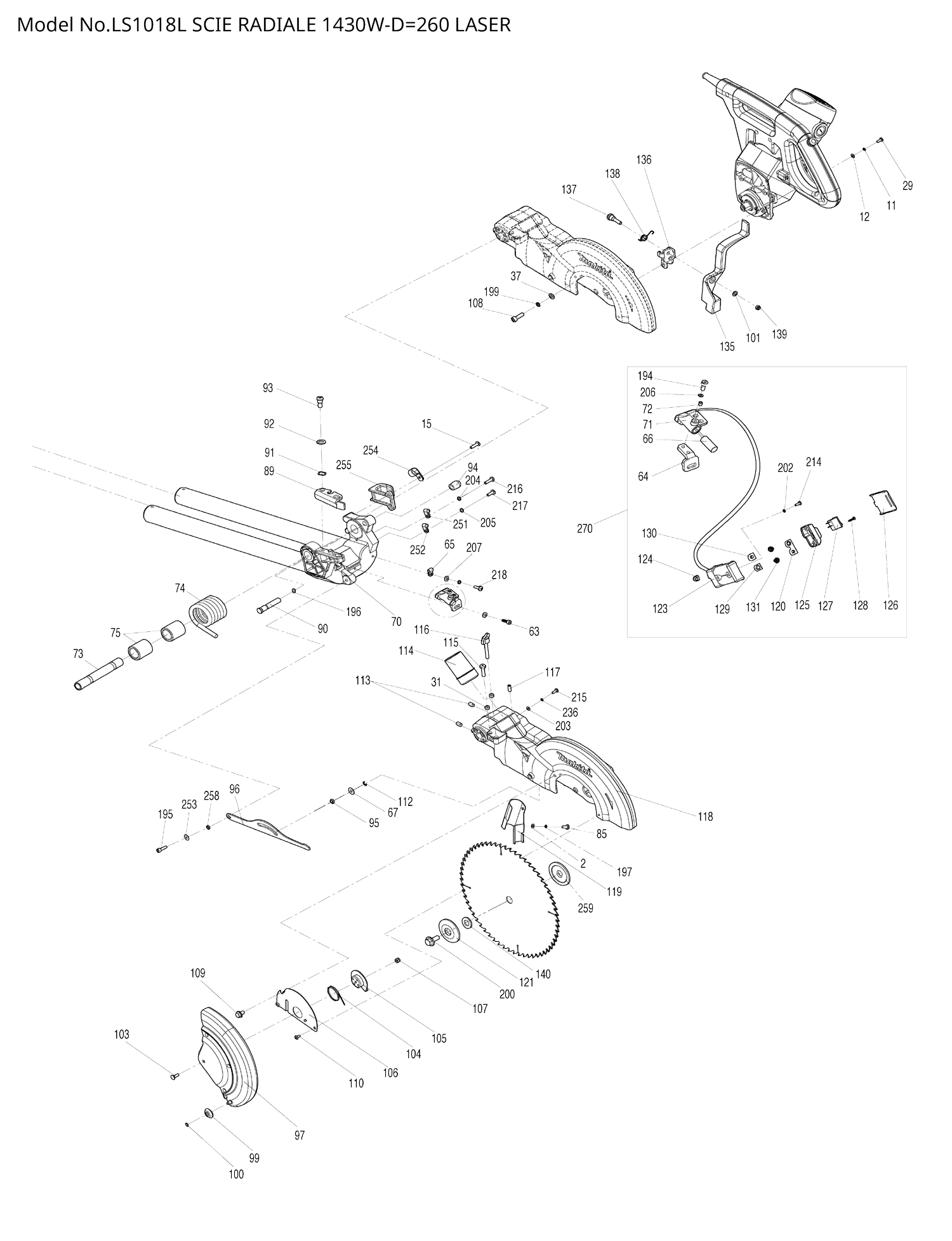 Pièces détachées scie radiale Makita LS1018L