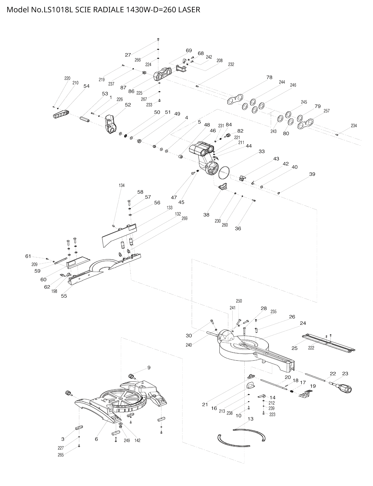 Pièces détachées scie radiale Makita LS1018L