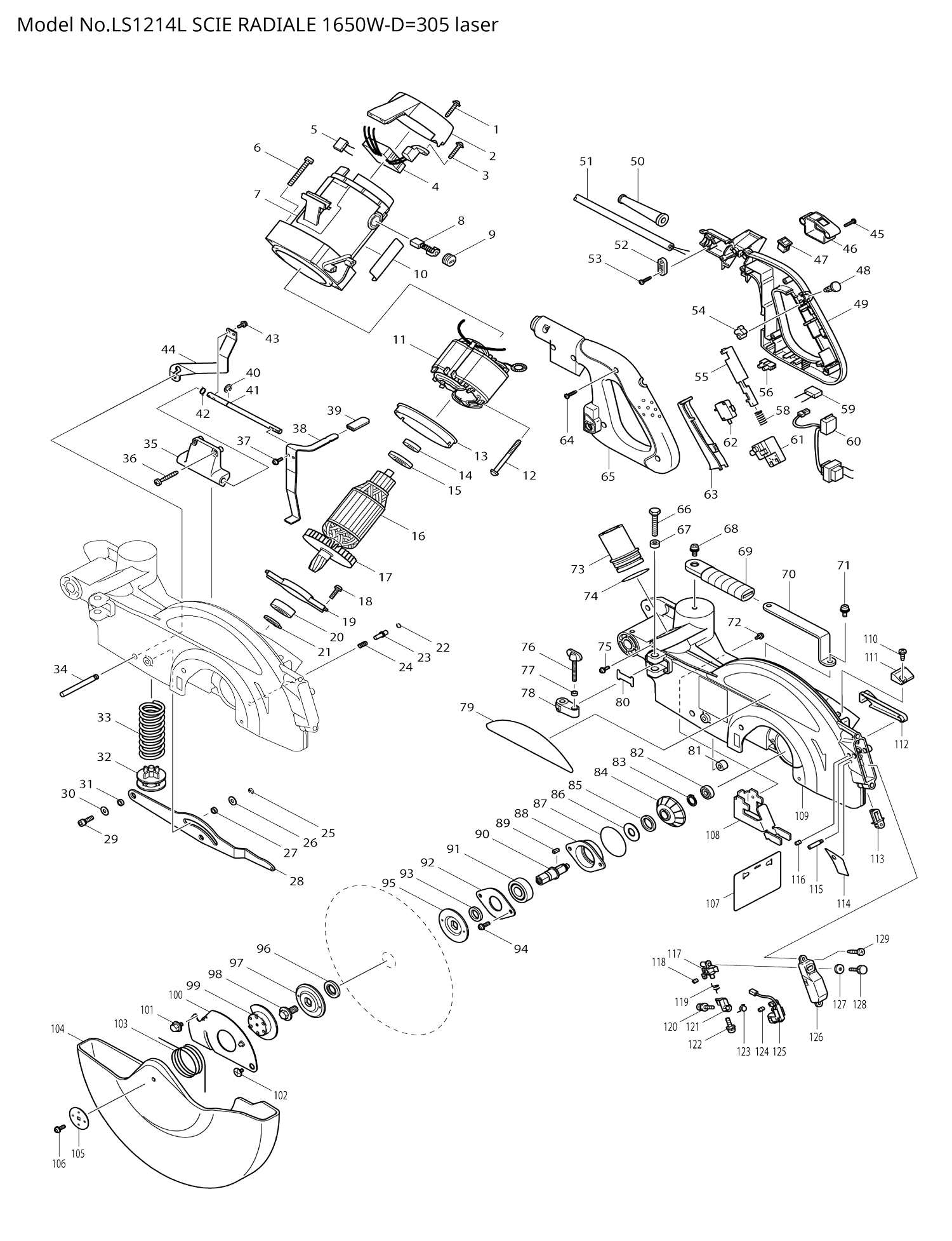 Pièces détachées scie radiale Makita LS1214L