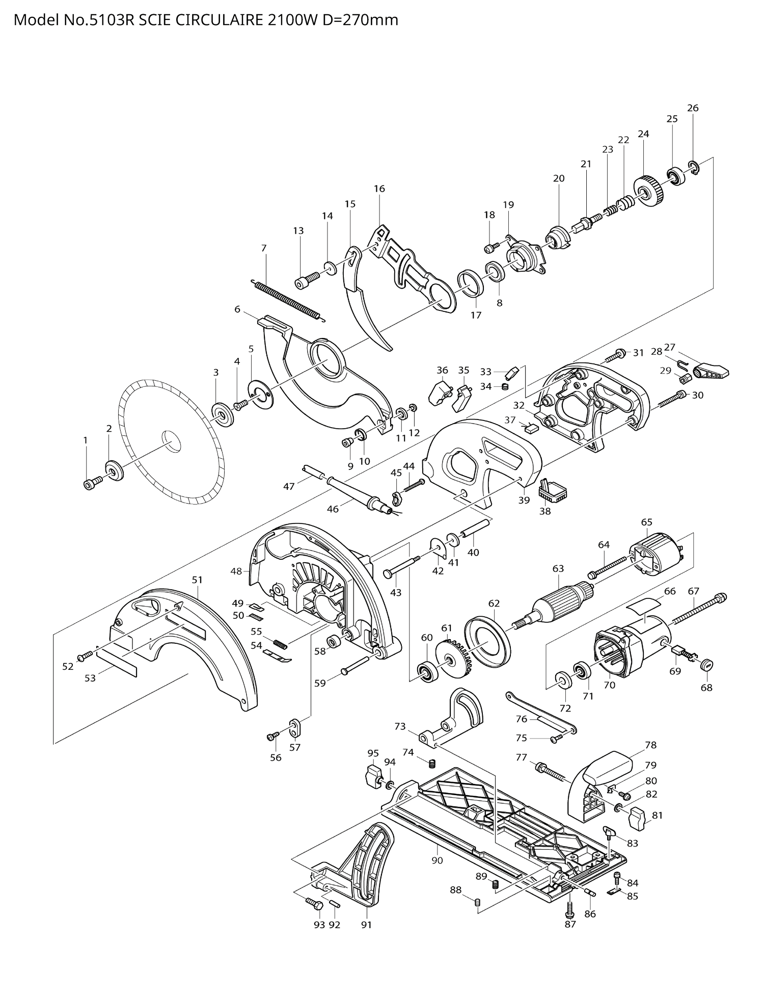 Pièces détachées scie circulaire Makita 5103R