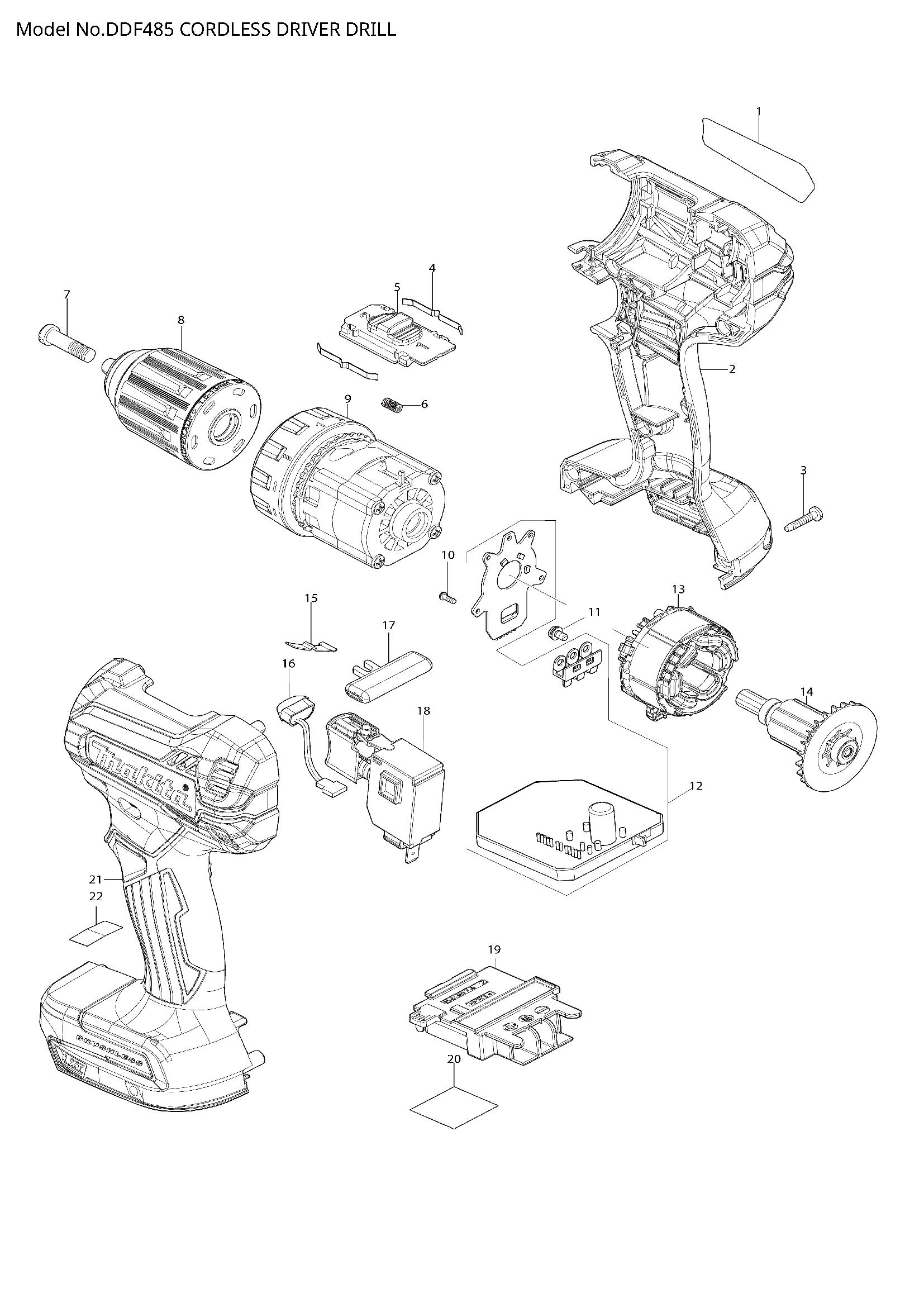 Pièces détachées perceuse-visseuse Makita DDF485