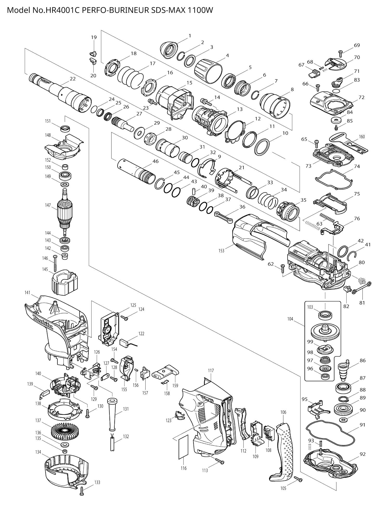 Pièces détachées perforateur burineur Makita HR4001C