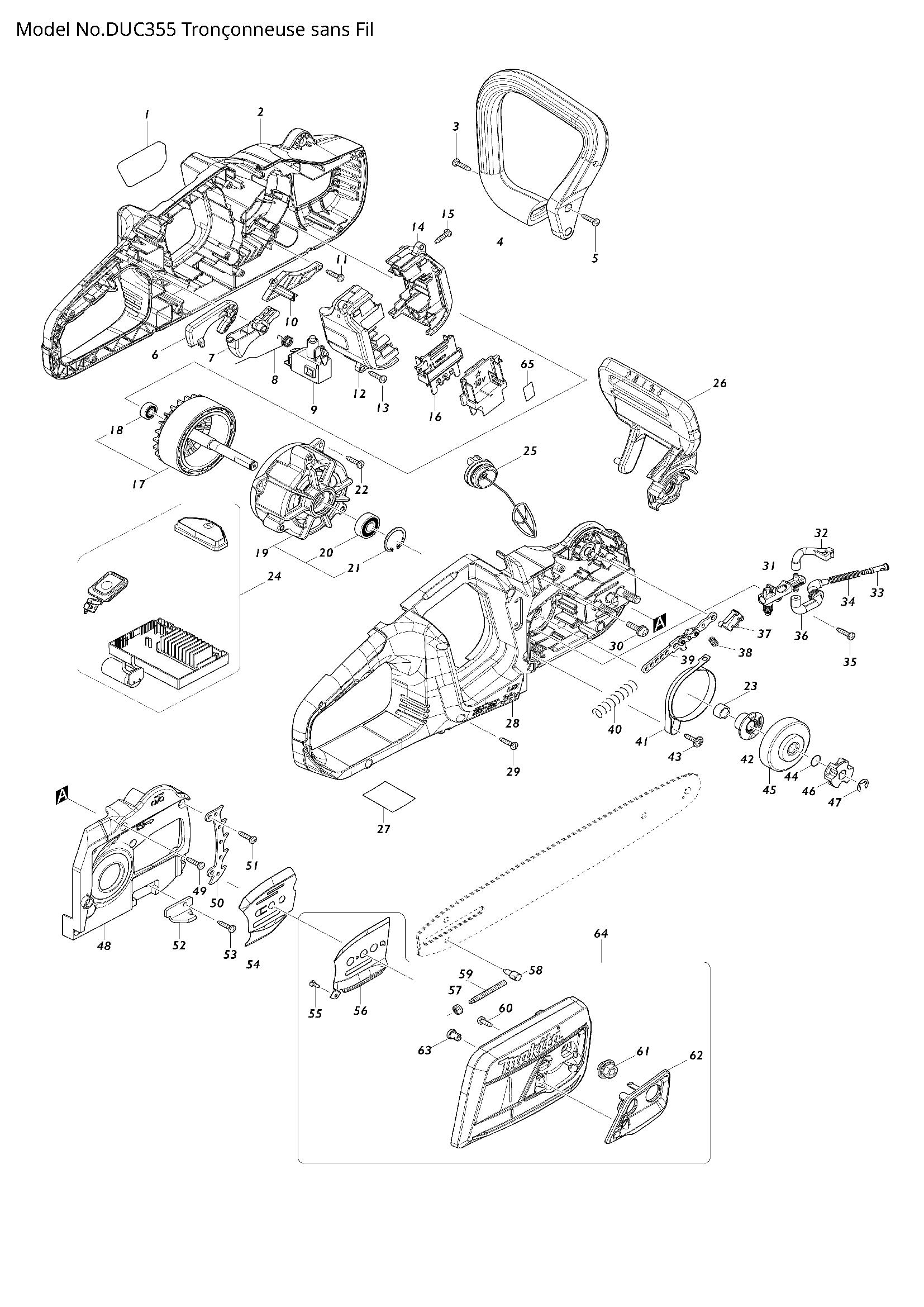 Pièces détachées tronçonneuse Makita DUC355