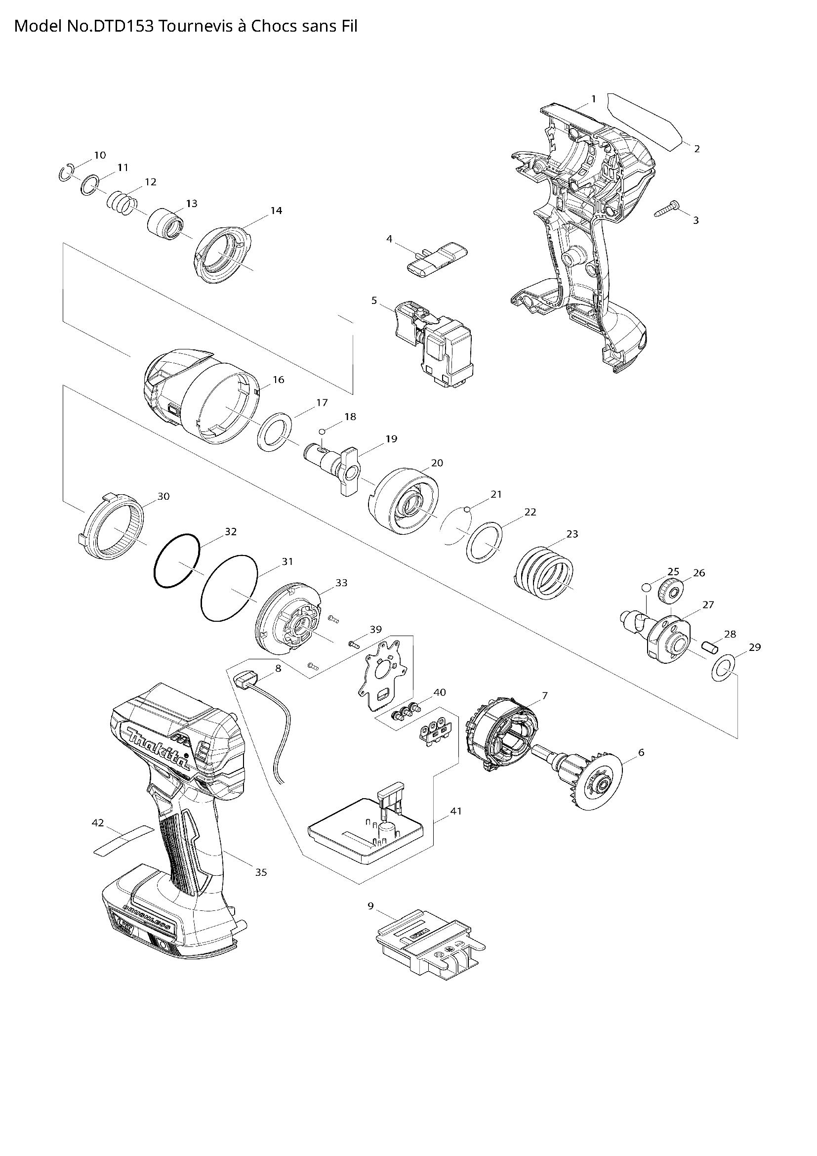 Pièces détachées visseuse à choc Makita DTD153