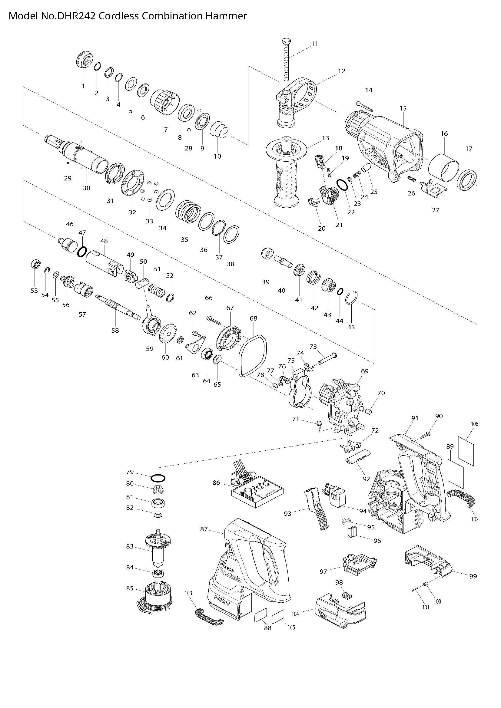 Pièces détachées perforateur Makita DHR242