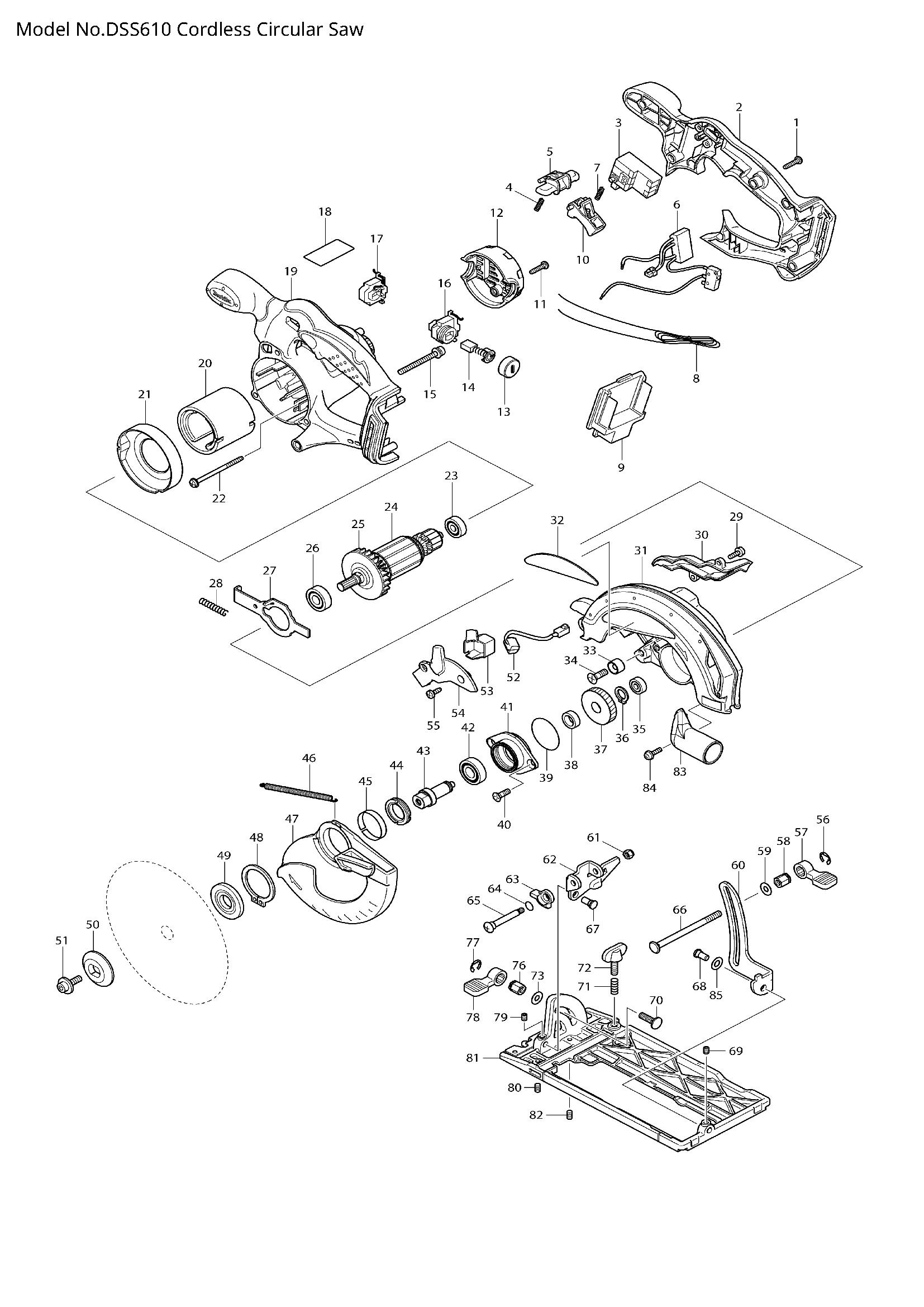 Pièces détachées scie circulaire Makita DSS610